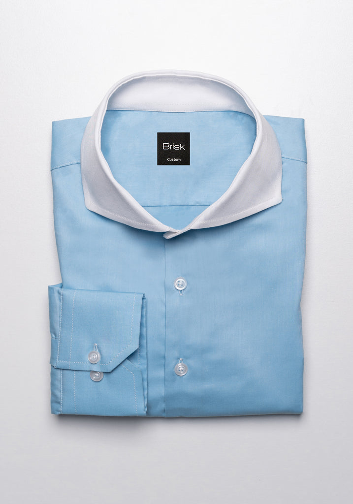 Aqua Stretch Poplin Shirt - White Contrast Collar