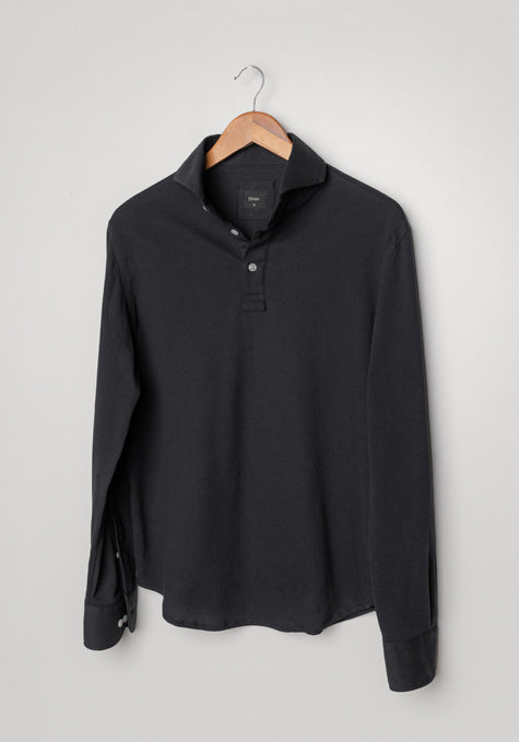 Black Feather Soft Piqué Full Sleeve Polo Shirt