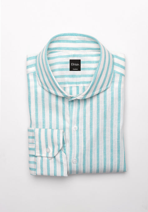 Sea Green Cotton Linen Stripes Shirt