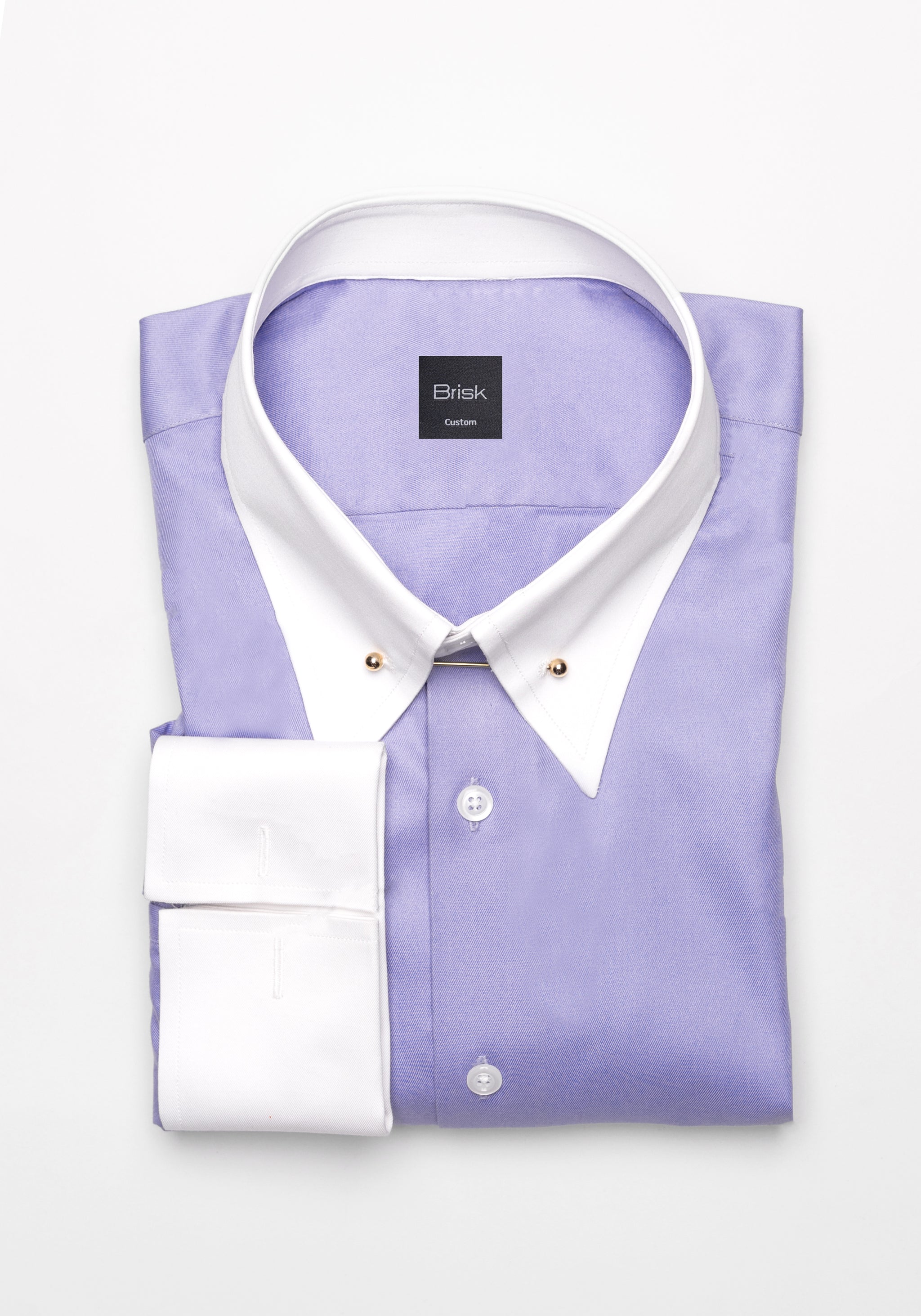 Purple Twill Pima Cotton Shirt - White Low Classic Golden Pin Collar & French Cuffs 18 / Modern Purple Twill Pima Cotton Shirt - White Low Classic Golden Pin Collar & French Cuffs 18 / Modern