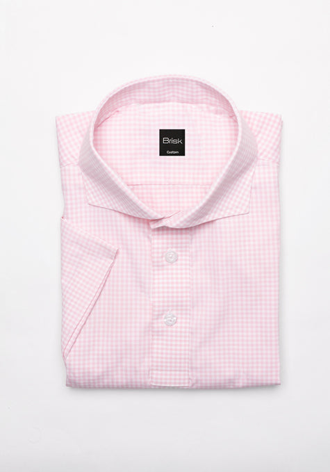 Pink Mini Gingham Performance Stretch Half Sleeves Shirt - Wrinkle Fre ...