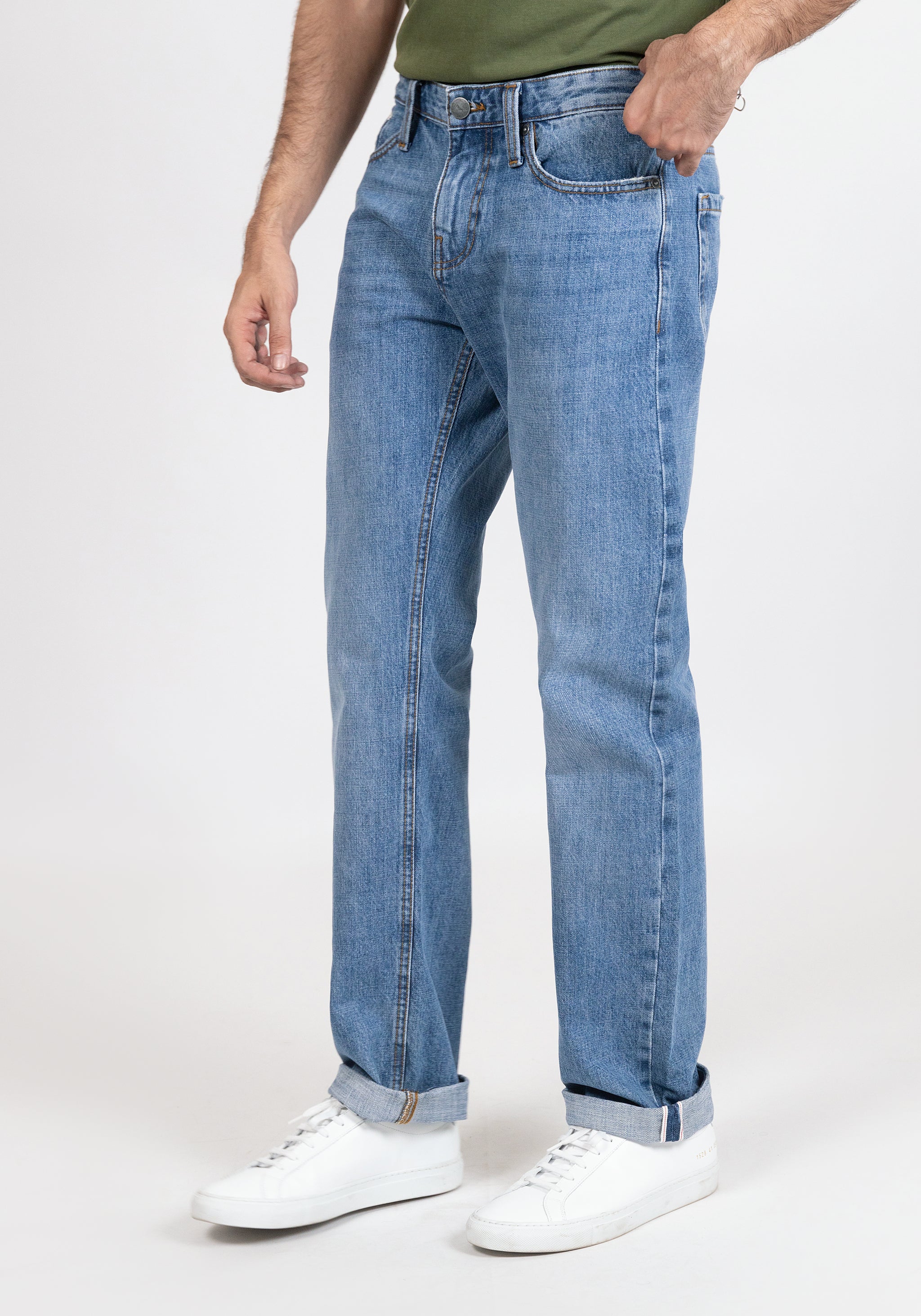 Light Medium Wash Slim Straight Selvedge Jeans - Stud – Brisk