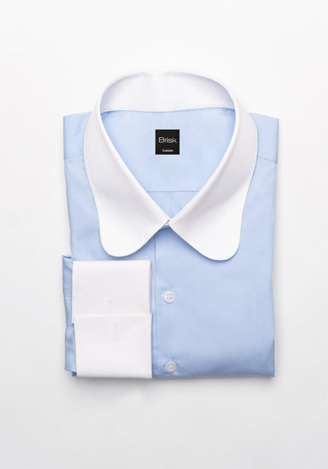 Egyptian Sky Blue Light Weight 80's Poplin Shirt - White Club Collar
