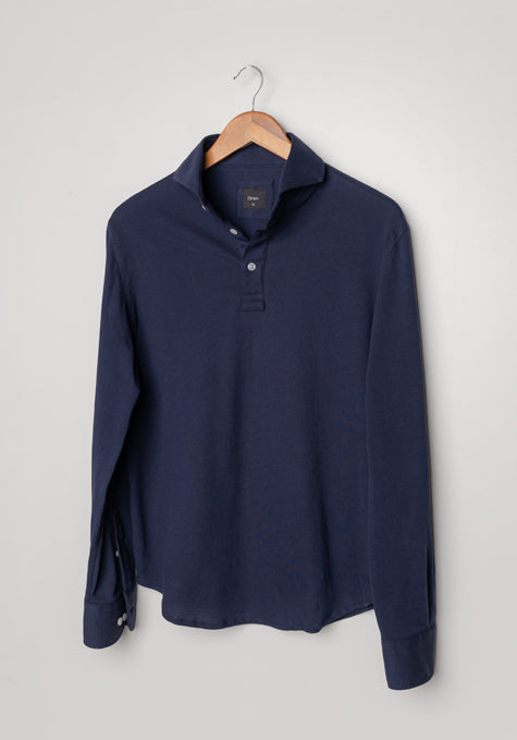 Midnight Blue Feather Soft Piqué Full Sleeve Polo Shirt