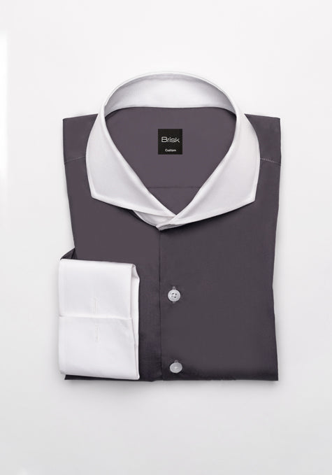 Egyptian Grey Light Weight 80's Poplin Shirt - White Extreme Collar
