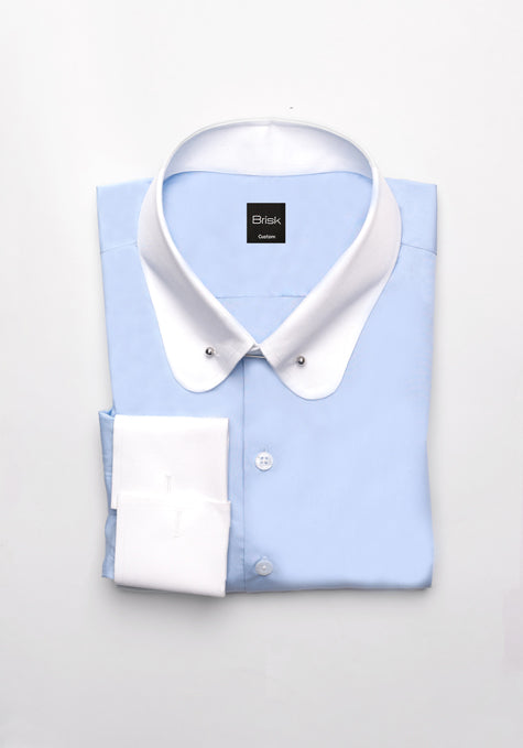 Egyptian Sky Blue Light Weight 80's Poplin Shirt - White Club Pin Collar