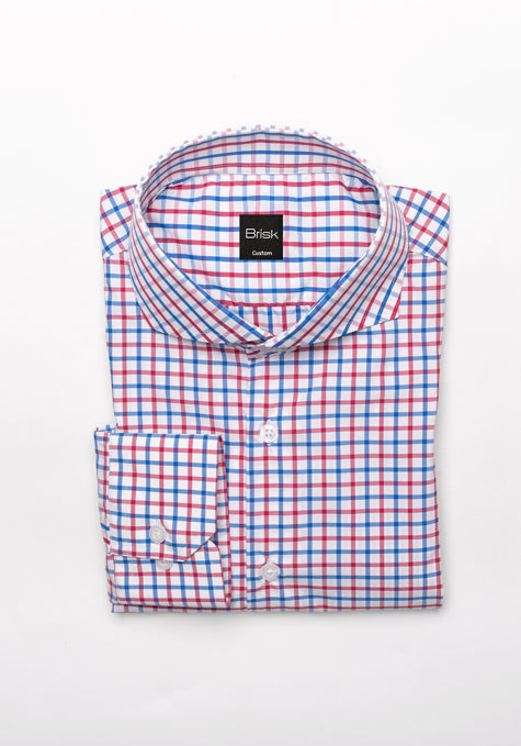 Red Blue Boxes Performance Stretch Shirt - Wrinkle Free - Extreme Collar