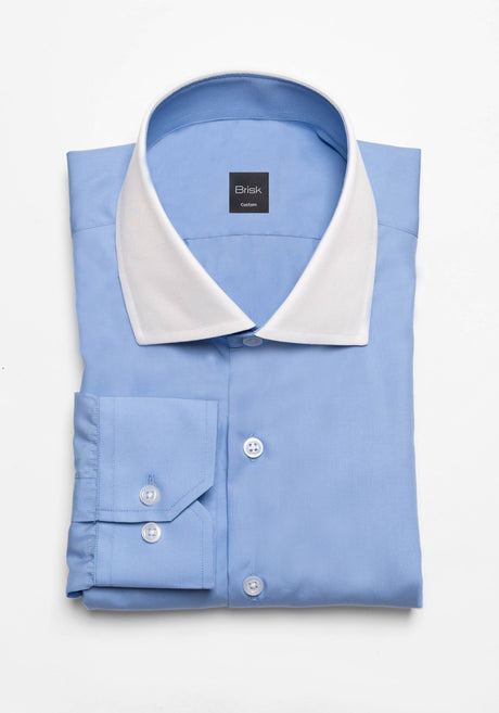 80’s Super Fine Cornflower Blue Contrast Collar Shirt - Lightweight-1