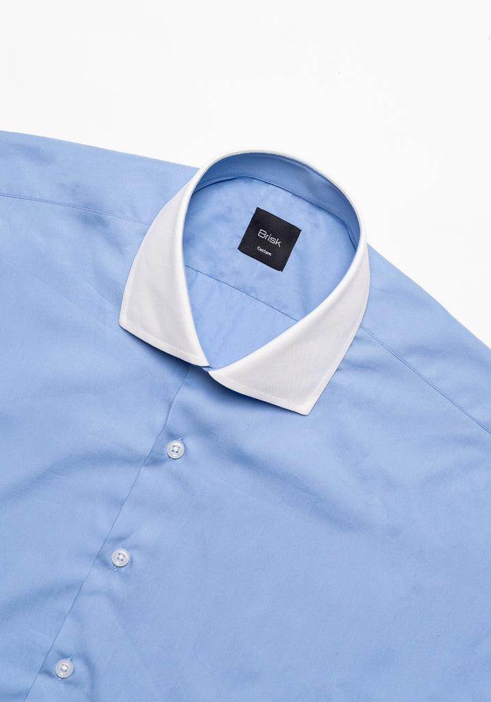 80’s Super Fine Cornflower Blue Poplin Contrast Collar Shirt - Lightweight-2