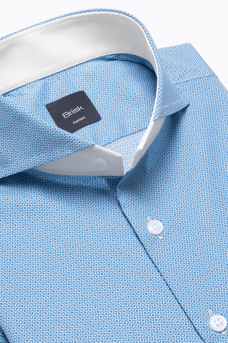 Aqua Blue Summer Print Stretch-Easy Care Shirt