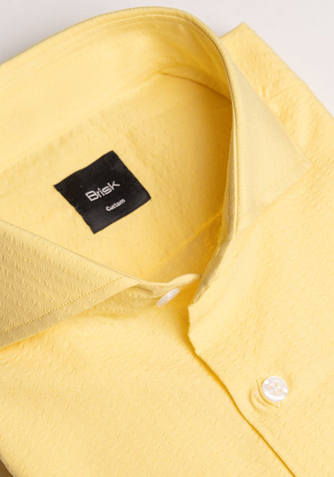 Yellow Seersucker Stripes Shirt - Extreme Collar