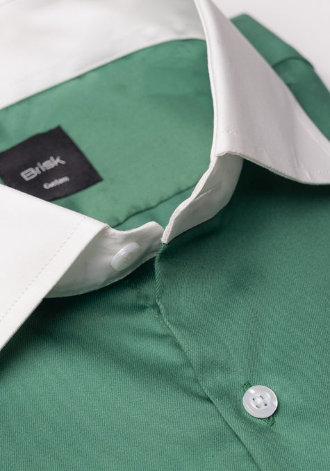 Bright Crisp Green Twill Shirt - White Contrast Collar1