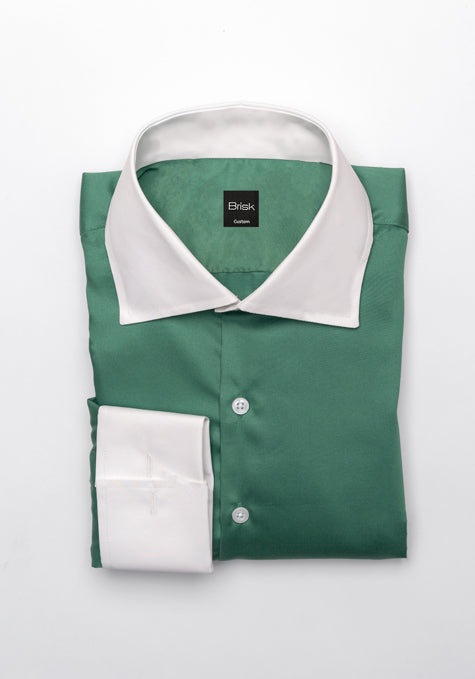 Bright Crisp Green Twill Shirt - White Contrast Collar