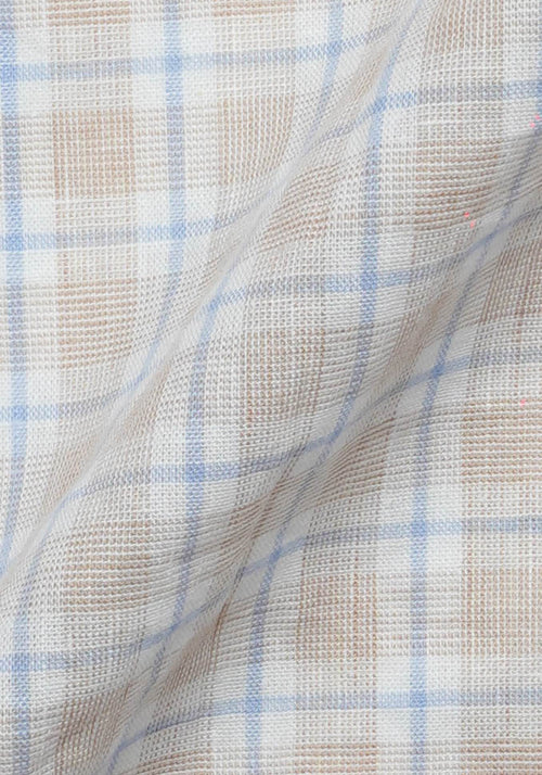 Beige Blue Tartan Cotton Linen