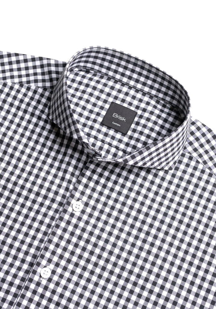 Black Crisp Gingham Pima Cotton - Cutaway Extreme Collar