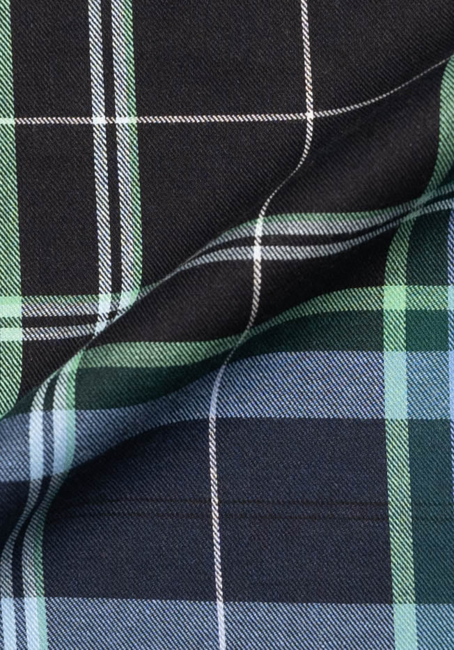 Black Blue Green Plaid Light Weight Flannel 