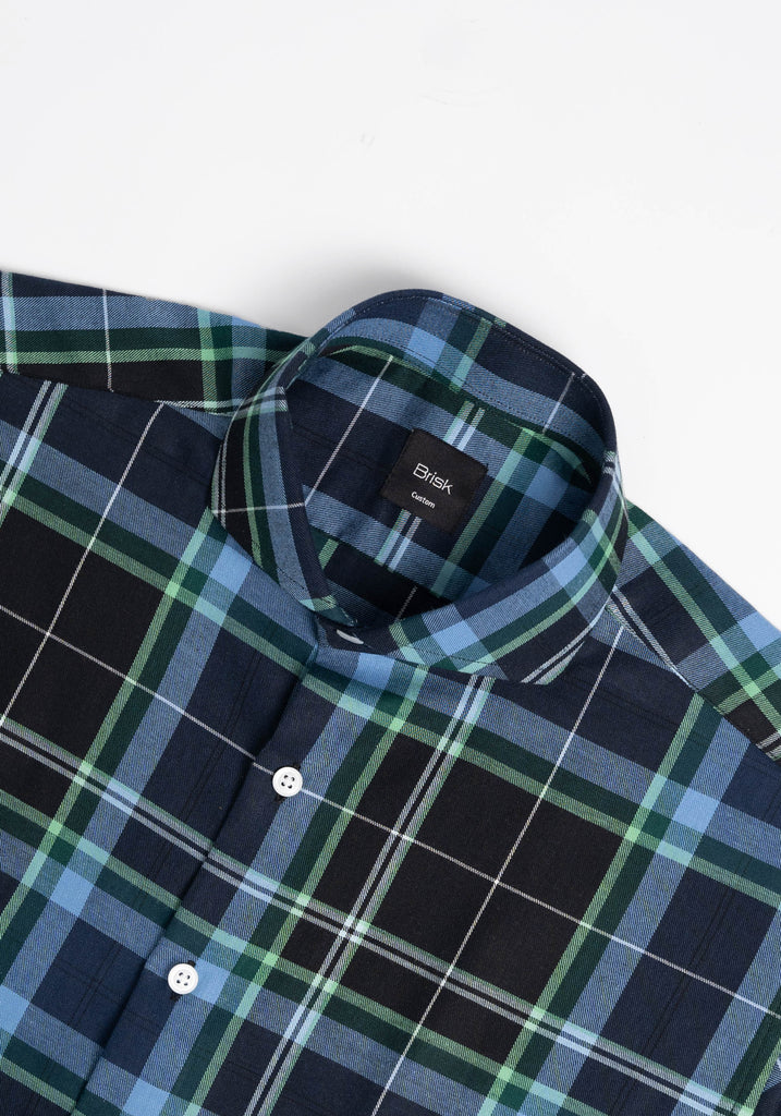 Black Blue Green Plaid Light Weight Flannel Shirt-2