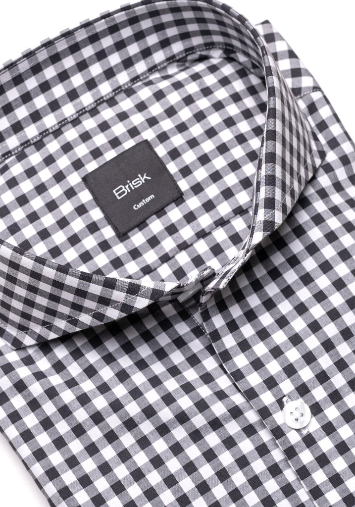 Black Crisp Gingham Pima Cotton - Cutaway Extreme Collar