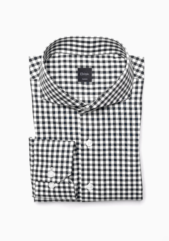Black Crisp Gingham Pima Cotton - Cutaway Extreme Collar