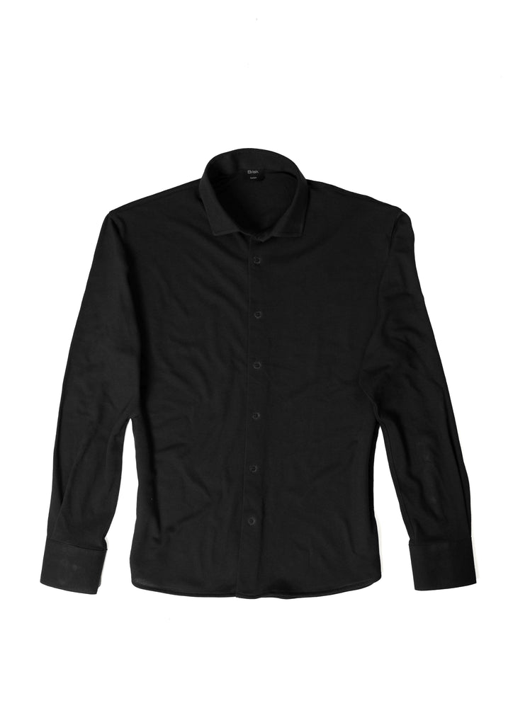 Black Feather Soft Piqué Full Sleeve Shirt - Cut Away Collar With Hidden Button Down