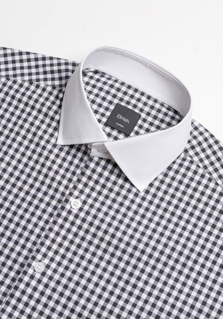 Black Gingham Crisp Pima Cotton Shirt - White Cutaway Classic Collar