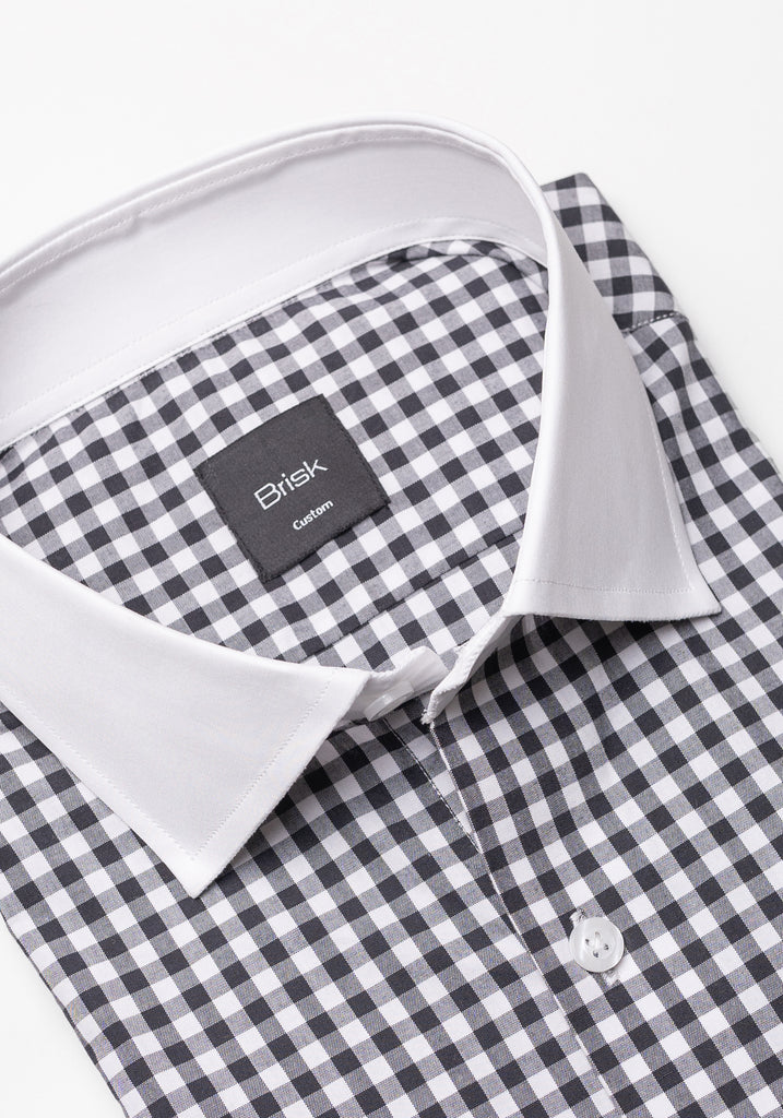 Black Gingham Crisp Pima Cotton Shirt - White Cutaway Classic Collar