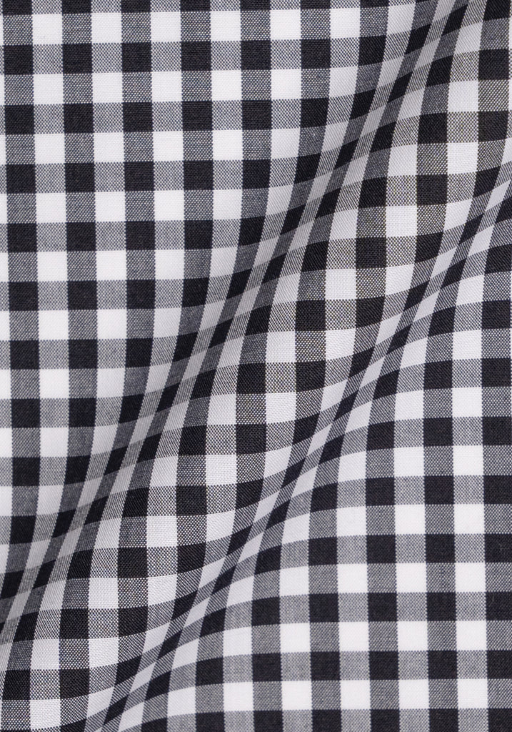 Black Gingham Crisp Pima Cotton Shirt ---- White Cassic Golden Pin Collar & French Cuffs