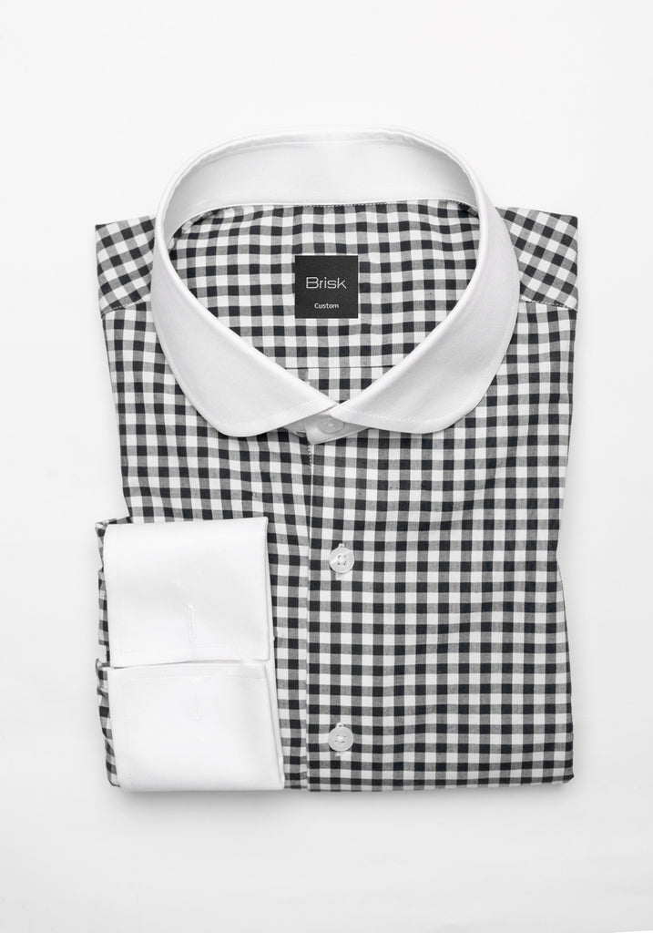 Black Gingham Crisp Pima Cotton Shirt - White Club Collar
