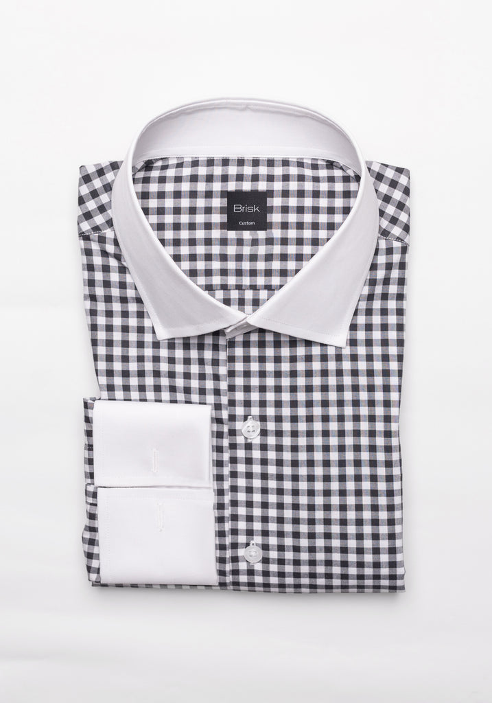 Black Gingham Crisp Pima Cotton Shirt - White Cutaway Classic Collar