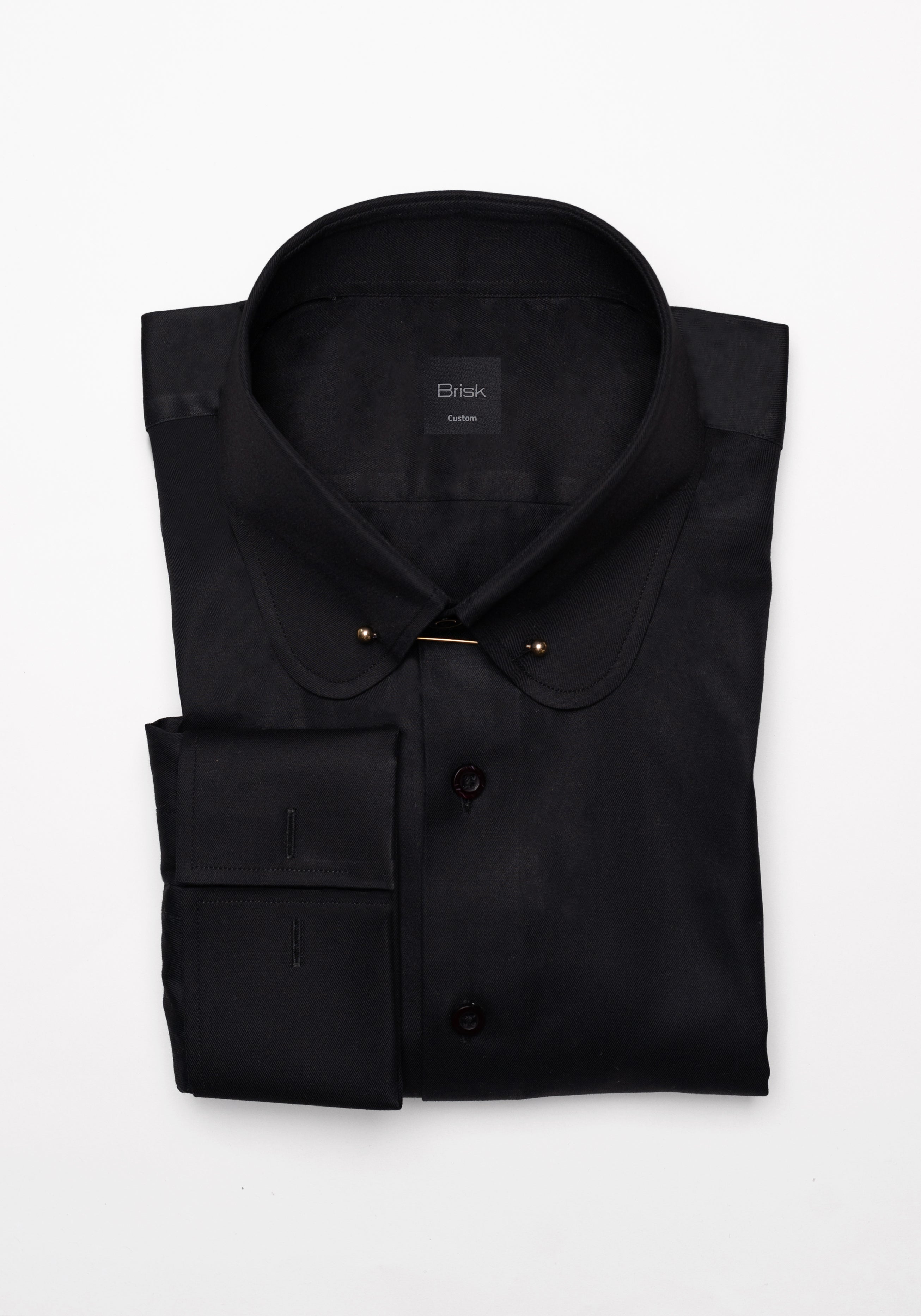 Jet Black Twill Shirt - Club Collar With Golden Pin Collar Unused Samp –  Brisk