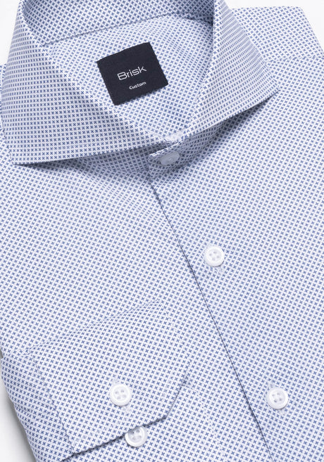 Blue On White Mini Print Shirt-Easy Care-1