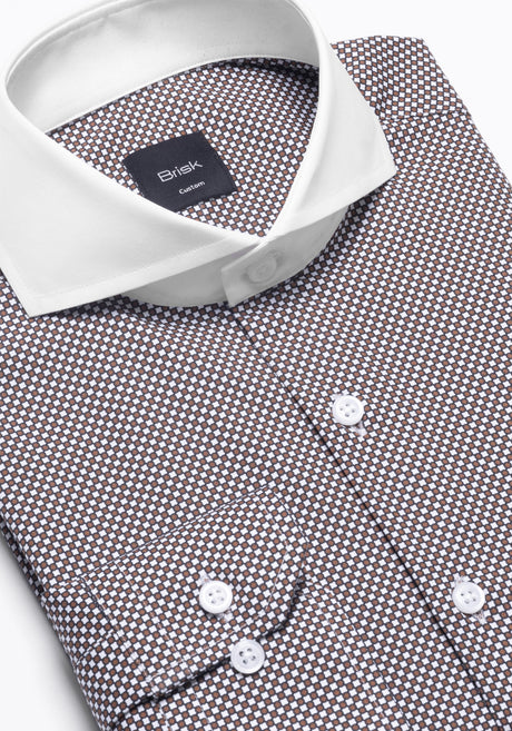 Brown Print Stretch Shirt-Easy Care