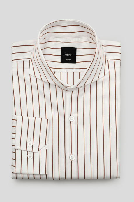 Brown and White Wide Striped Wrinkle-Resistant Shirt