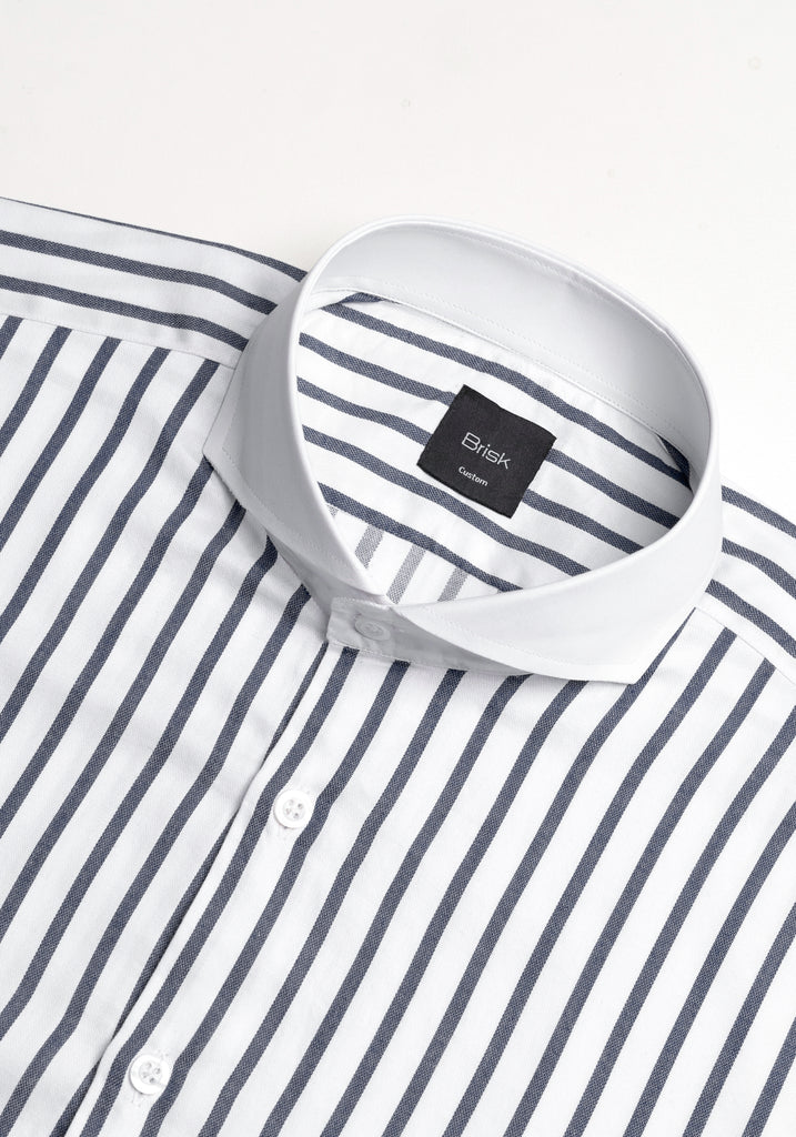 Charcoal Wide Stripes Soft Textured Pima Cotton Shirt - White Cutaway Extreme Collar