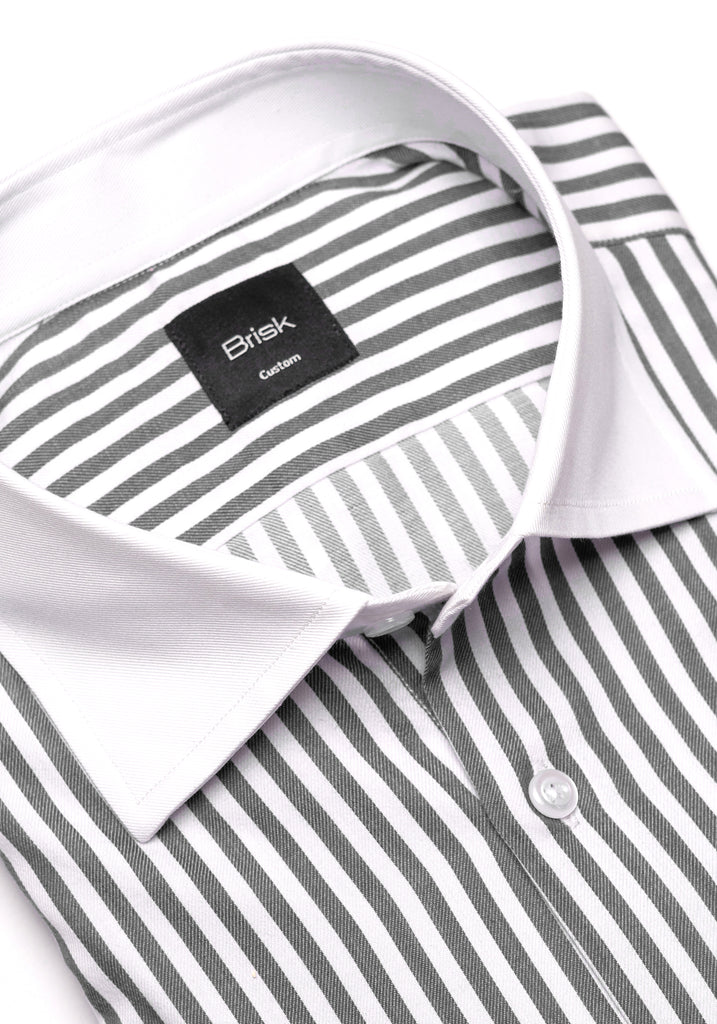 Charcoal Bengal Twill Stripes Pima Cotton Shirt - White Cutaway Classic Collar