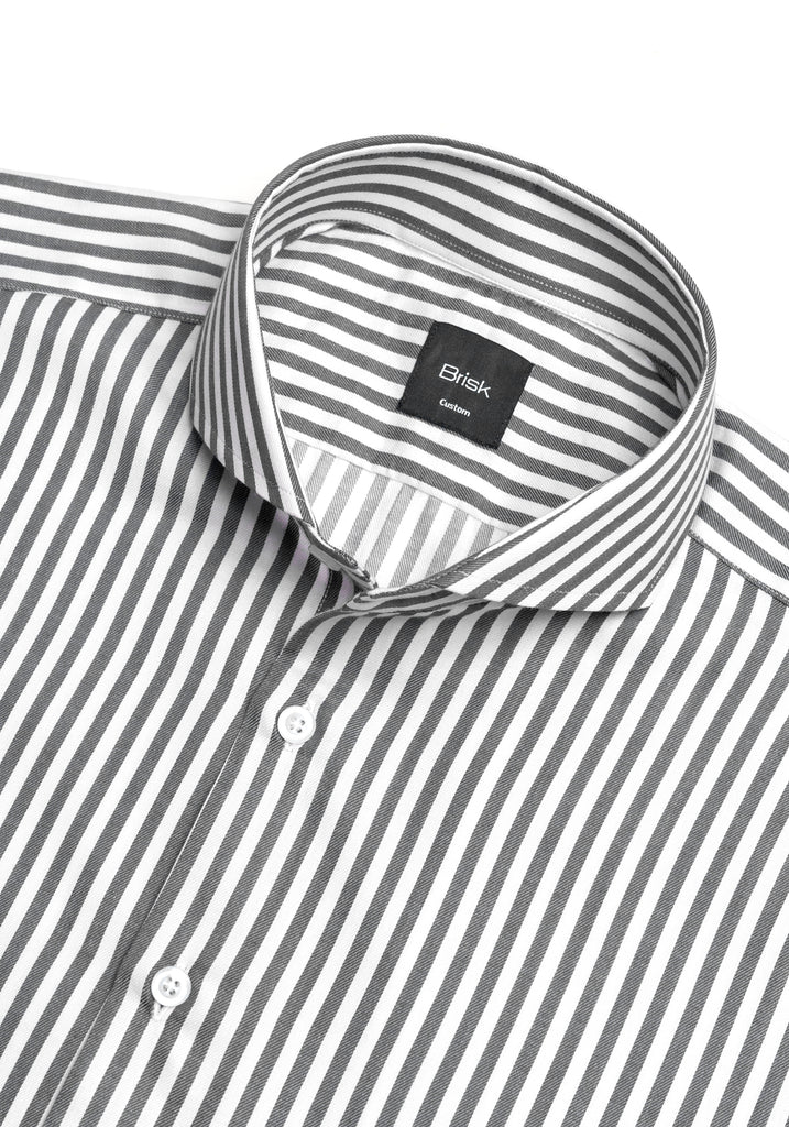 Charcoal Bengal Twill Stripes Pima Cotton Shirt - Cutaway Extreme Collar