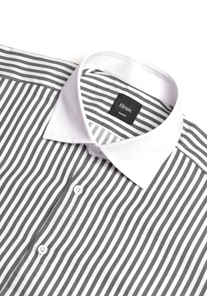 Charcoal Bengal Twill Stripes Pima Cotton Shirt - White Cutaway Classic Collar
