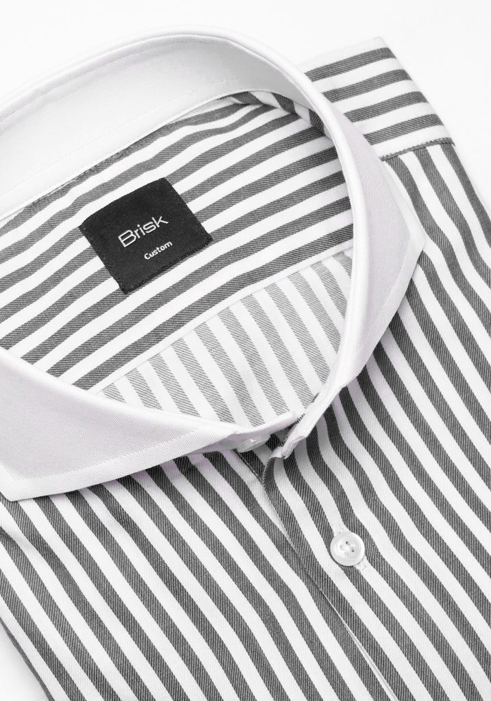 Charcoal Bengal Twill Stripes Pima Cotton Shirt - White Cutaway Extreme Collar