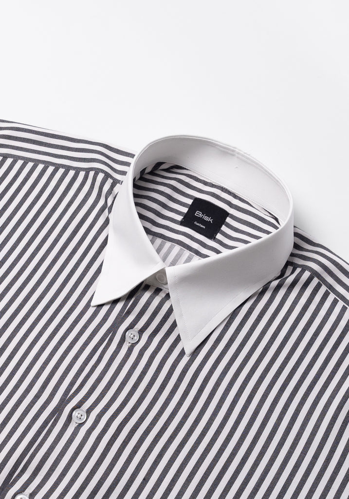 Charcoal Bengal Twill Stripes Pima Cotton Shirt - White Classic Straight Collar & French Cuffs