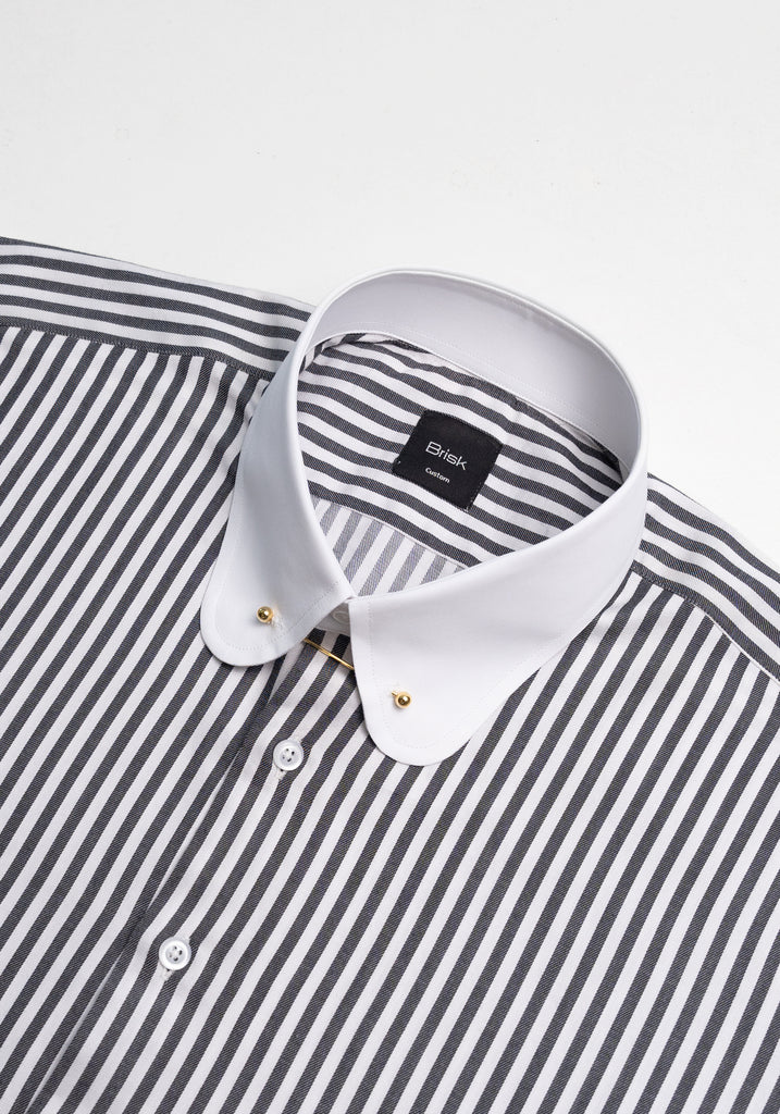 Charcoal Bengal Twill Stripes Pima Cotton Shirt - White Club Golden Pin Collar & French Cuffs