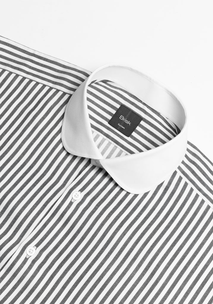 Charcoal Bengal Twill Stripes Pima Cotton Shirt - White Club Collar & French Cuffs