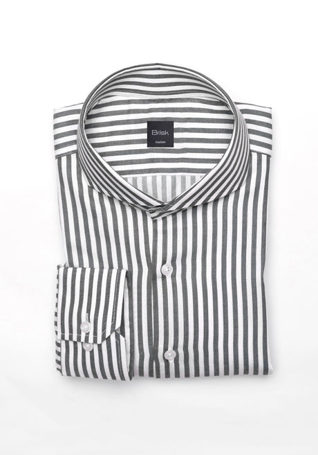 Charcoal Bengal Twill Stripes Pima Cotton Shirt - Cutaway Extreme Collar