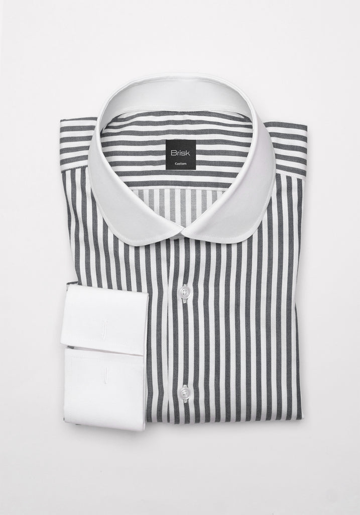 Charcoal Bengal Twill Stripes Pima Cotton Shirt - White Club Collar & French Cuffs