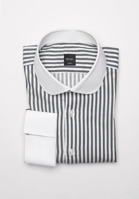 Charcoal Bengal Twill Stripes Pima Cotton Shirt - White Club Collar & French Cuffs
