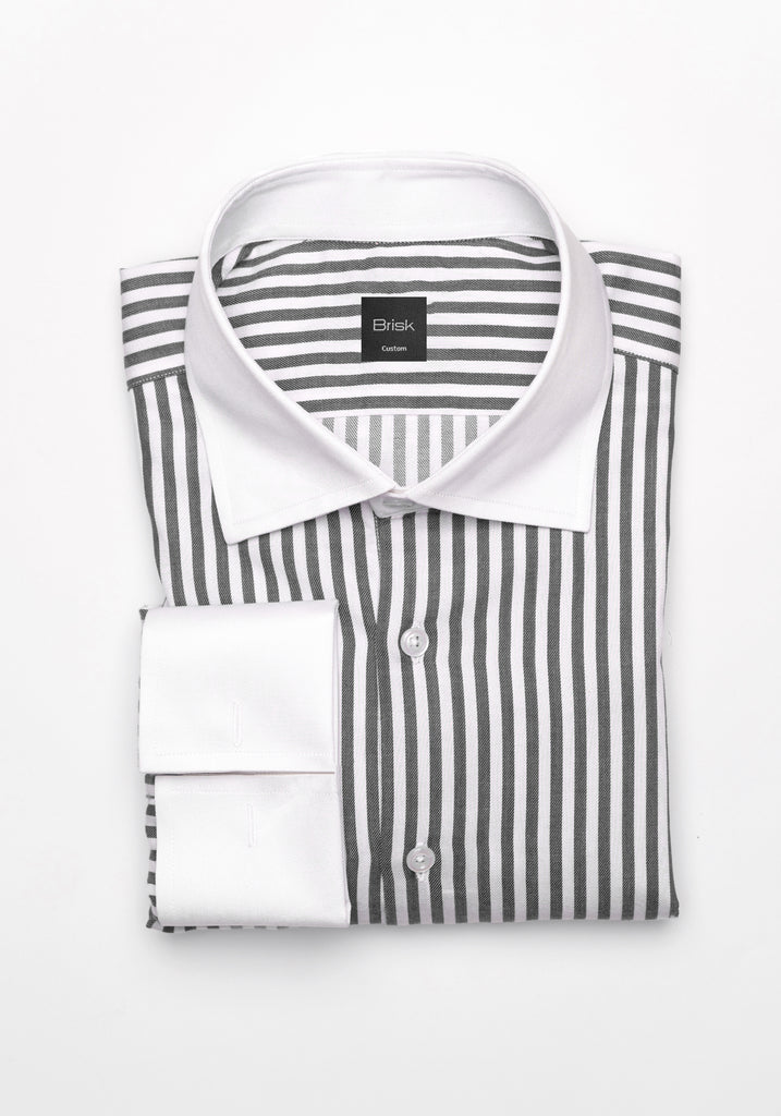 Charcoal Bengal Twill Stripes Pima Cotton Shirt - White Cutaway Classic Collar