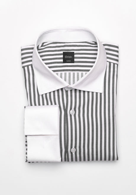 Charcoal Bengal Twill Stripes Pima Cotton Shirt - White Cutaway Classic Collar