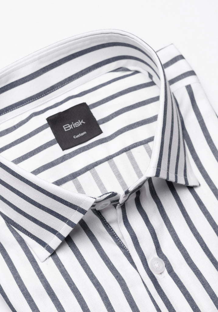Charcoal Wide Stripes Soft Textured Pima Cotton Shirt - Cutaway Classic Collar