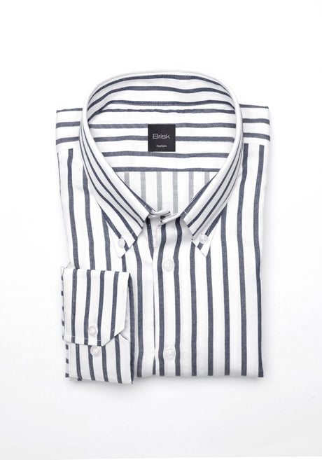 Charcoal Wide Stripes Soft Textured Pima Cotton - Button Down Collar