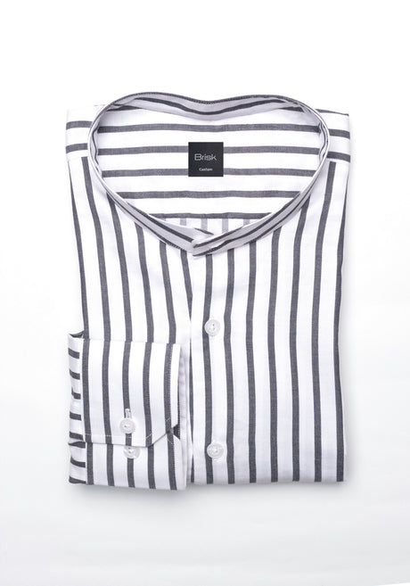 Charcoal Wide Stripes Soft Textured Pima Cotton Shirt - Band Collar