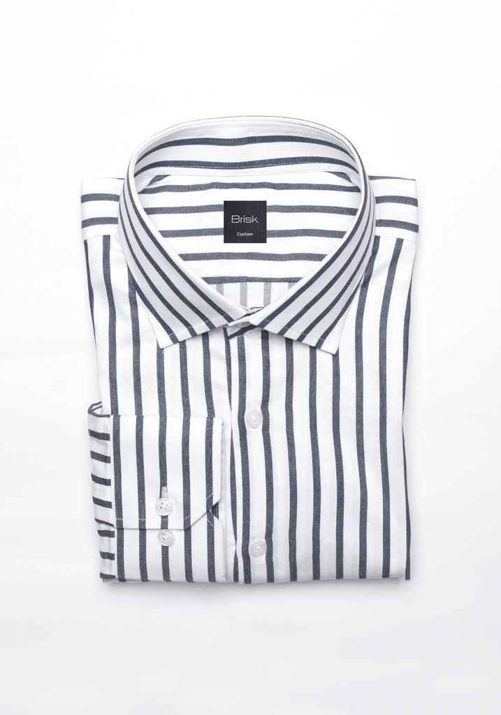 Charcoal Wide Stripes Soft Textured Pima Cotton Shirt - Cutaway Classic Collar